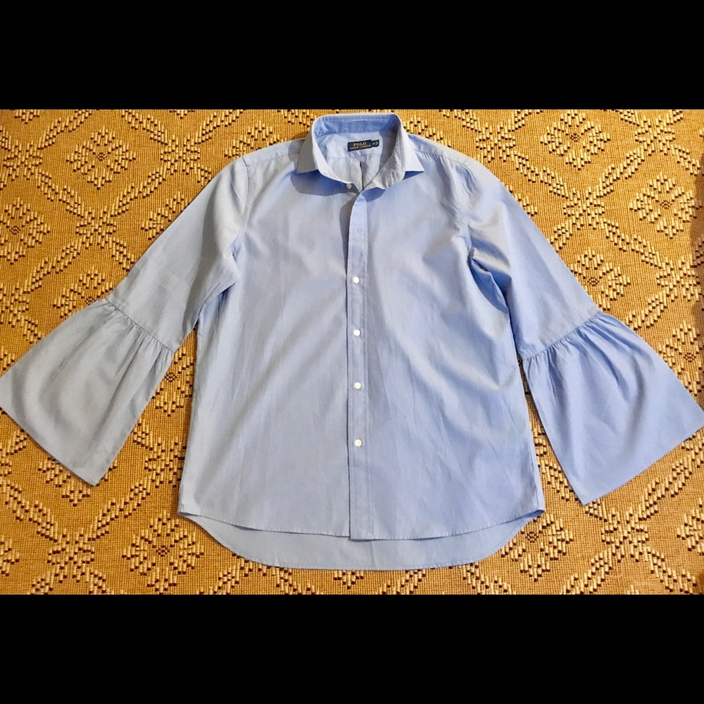 Women's Flounce L/Sleeve bttn front blouse